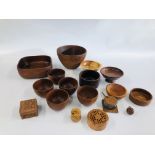 A COLLECTION OF ASSORTED TREEN TO INCLUDE MAINLY BOWLS ETC.