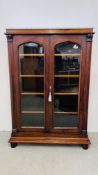 WILLIAM IV ROSEWOOD BOOKCASE WITH SOLID MARBLE TOP - 103CM. W X 150.5CM. H X 34.5CM. D.