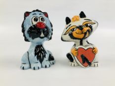 2 LORNA BAILEY CATS, INCLUDING TEX H 13CM & FIRST LOVE H 13CM.