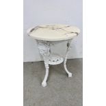 AN IRON PUB TABLE WITH FAUX MARBLE TOP