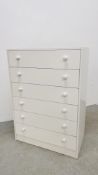 A WHITE FINISH 6 DRAWER CHEST - W 76CM. D 39CM. H 107CM.