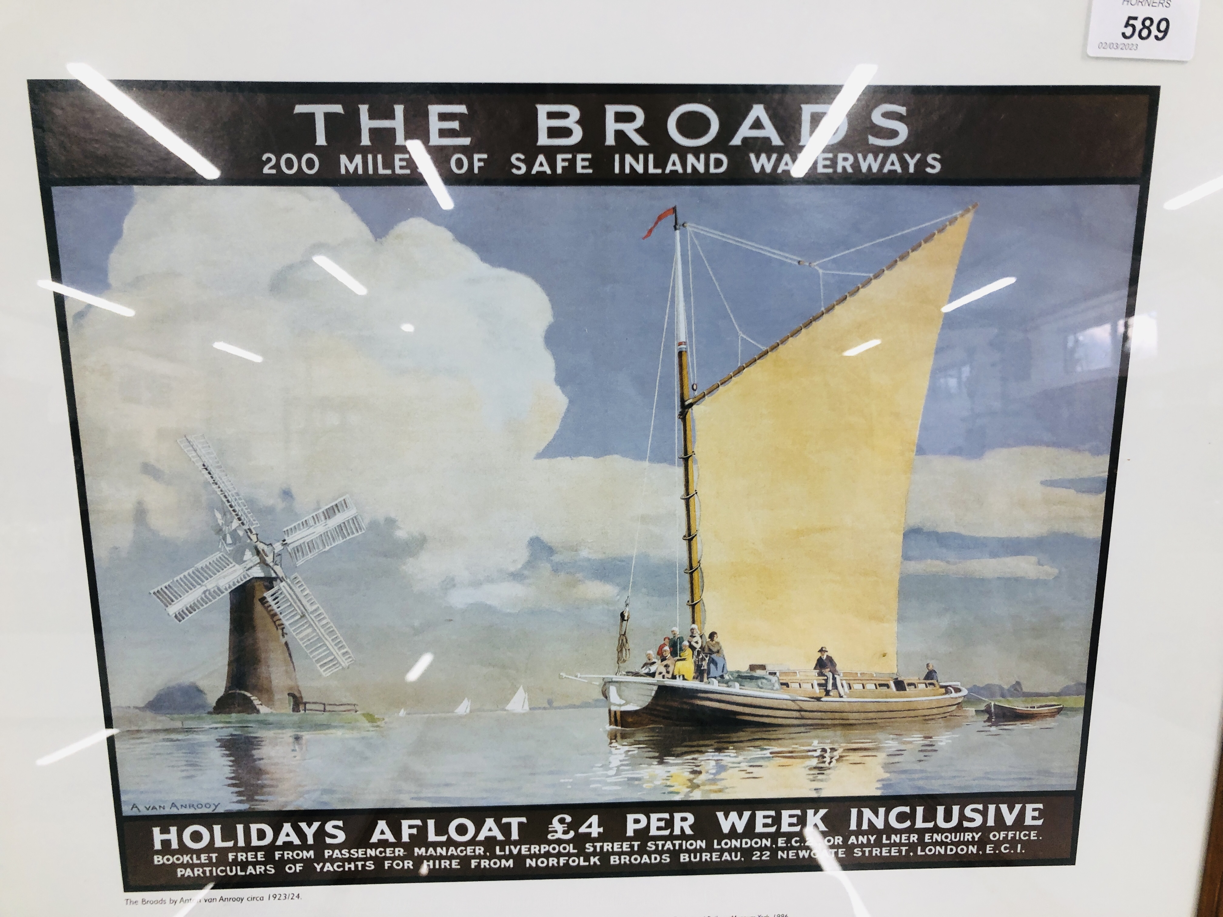A PAIR OF FRAMED ADVERTISING PRINTS "NORWICH" AND "THE BROADS" ALONG WITH A FRAMED MAP OF "HUNDRED - Image 7 of 7