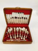 A CANTEEN OF KINGS PATTERN CUTLERY IN A FITTED MAHOGANY BOX.