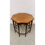 AN ARTS AND CRAFTS INLAID MAHOGANY OCTAGONAL TABLE.