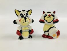 2 LORNA BAILEY CATS, BRUISER H 12.5CM & HONEY H 13.5CM.