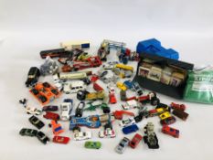BOX CONTAINING APPROX 70 DIE CAST VEHICLES TO INCLUDE CORGI, MATCHBOX ETC.