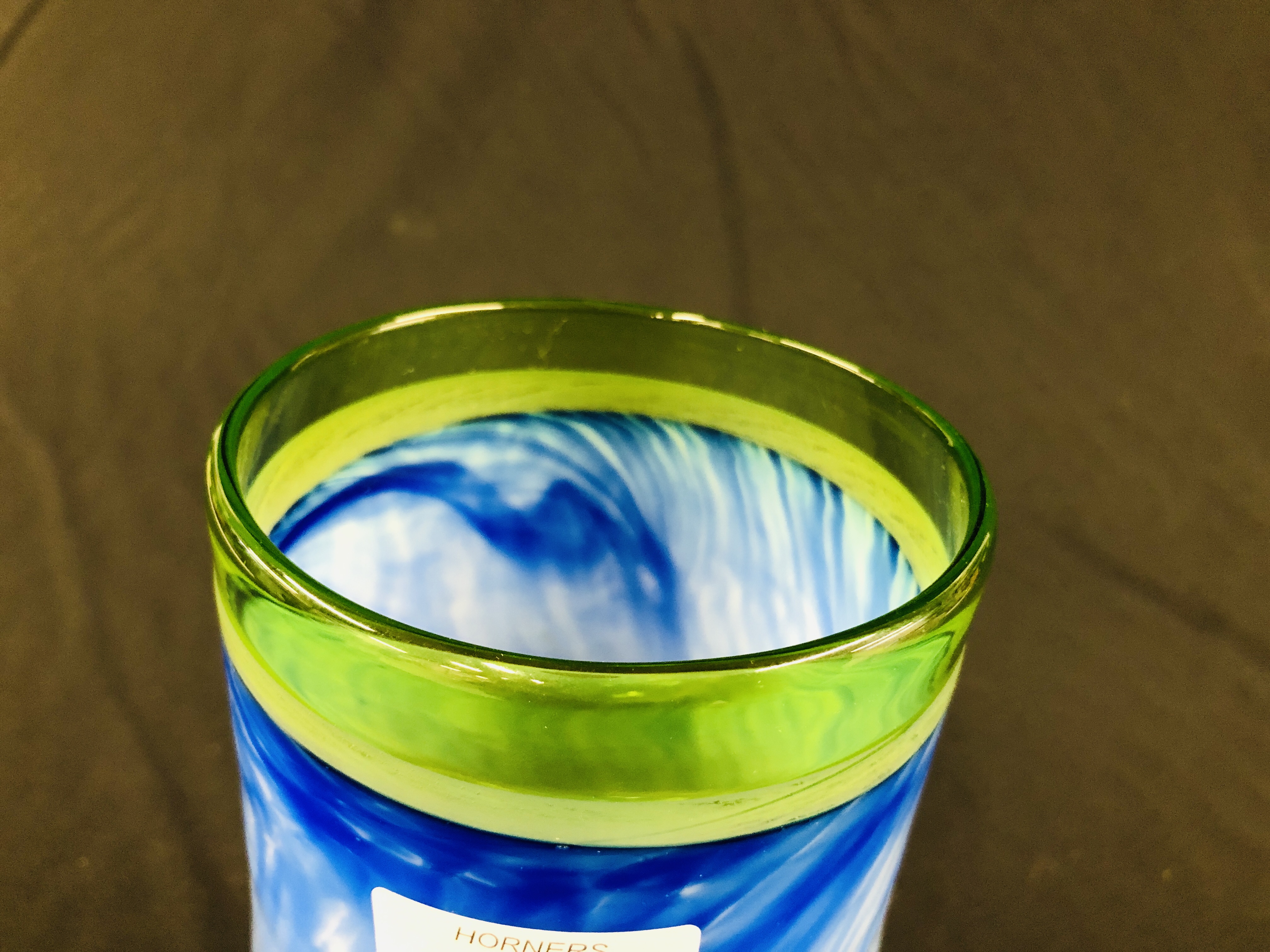 A MARBLED BLUE GOBLET WITH GREEN RIM, - Image 5 of 7