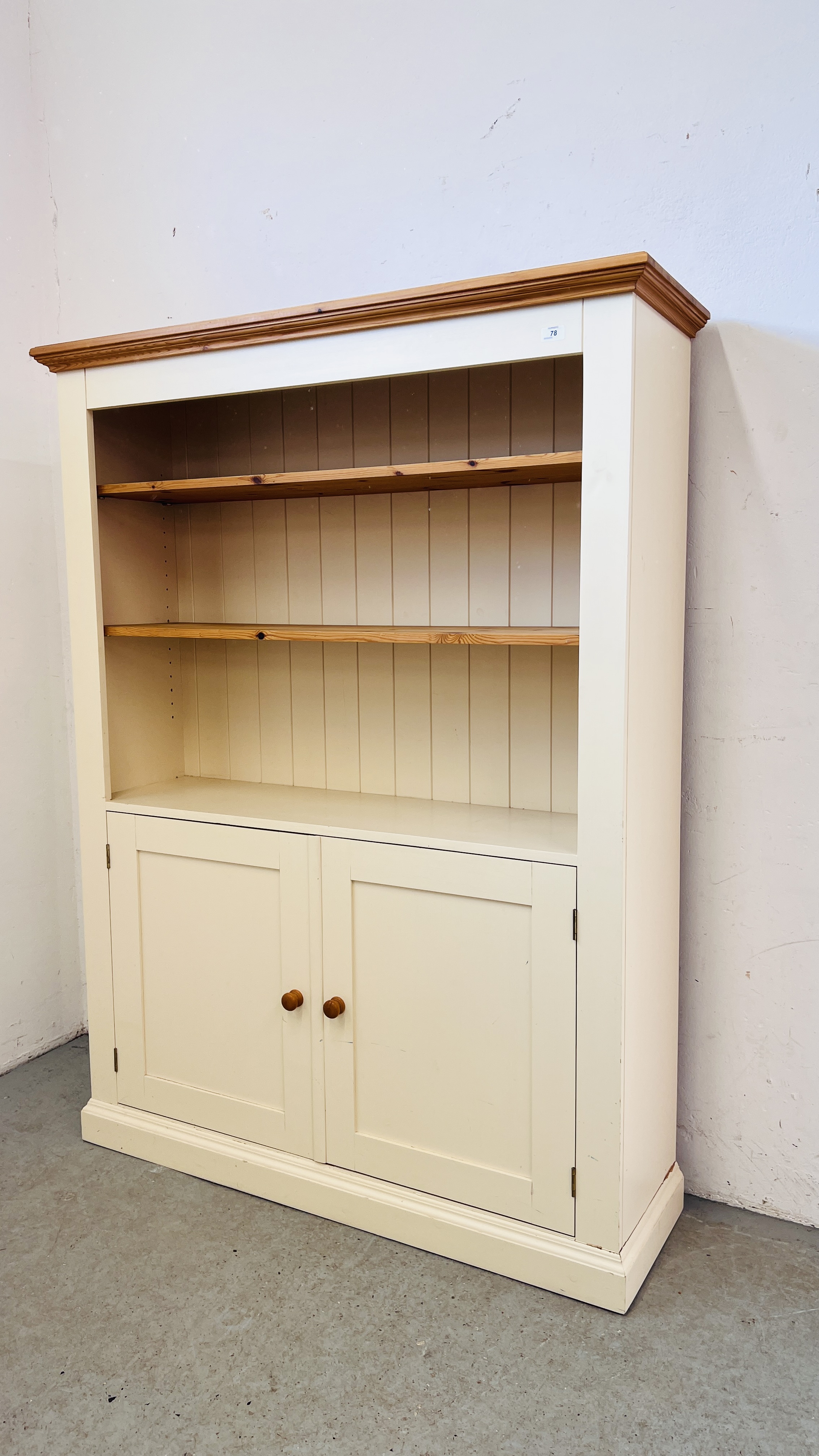 A MODERN OPEN BOOKCASE WITH DOUBLE CUPBOARD BELOW, W X 127CM. X D 38CM. X H 169CM. - Image 2 of 8