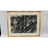 GEOFFREY LEFEVER: RAILWAY TRACKS, CHARCOAL 53 X 76CM.