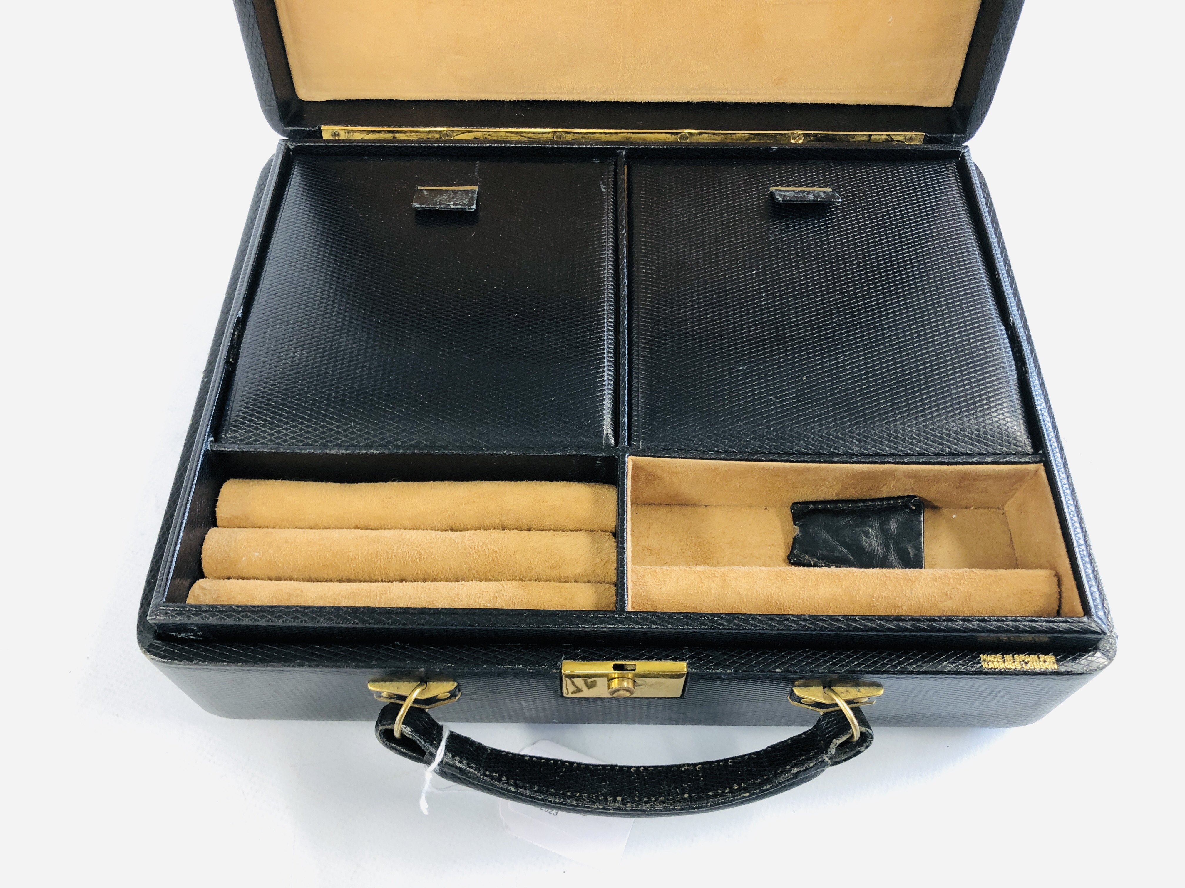 A BLACK LEATHERED JEWELLERY CASE MANUFACTURED FOR HARRODS. - Image 2 of 8