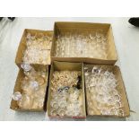 FIVE BOXES OF ASSORTED GOOD QUALITY DRINKING GLASSES TO INCLUDE CUT GLASS,