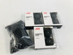 THREE PAIRS OF JVC HA-S180-B POWERFUL BASS HEADPHONES PLUS BAG OF HEADPHONE EARPAD PROTECTORS -