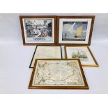 A PAIR OF FRAMED ADVERTISING PRINTS "NORWICH" AND "THE BROADS" ALONG WITH A FRAMED MAP OF "HUNDRED