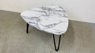 A MARBLE EFFECT COFFEE TABLE ON METAL U LEGS