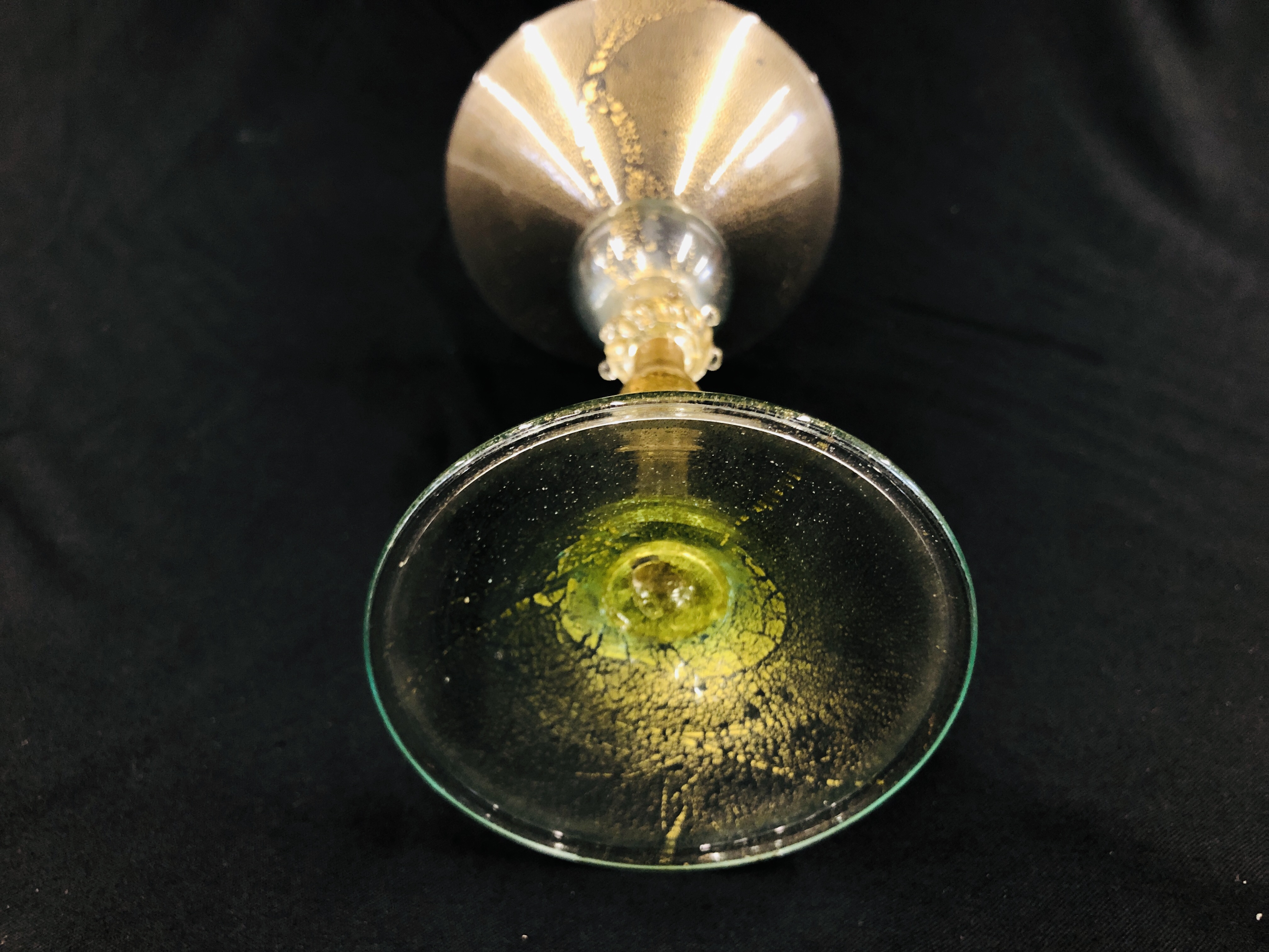 A VENETIAN GLASS WITH CONICAL BOWL, THE STEM WITH WHITE METAL COLLAR, 25.5CM HIGH. - Image 12 of 12