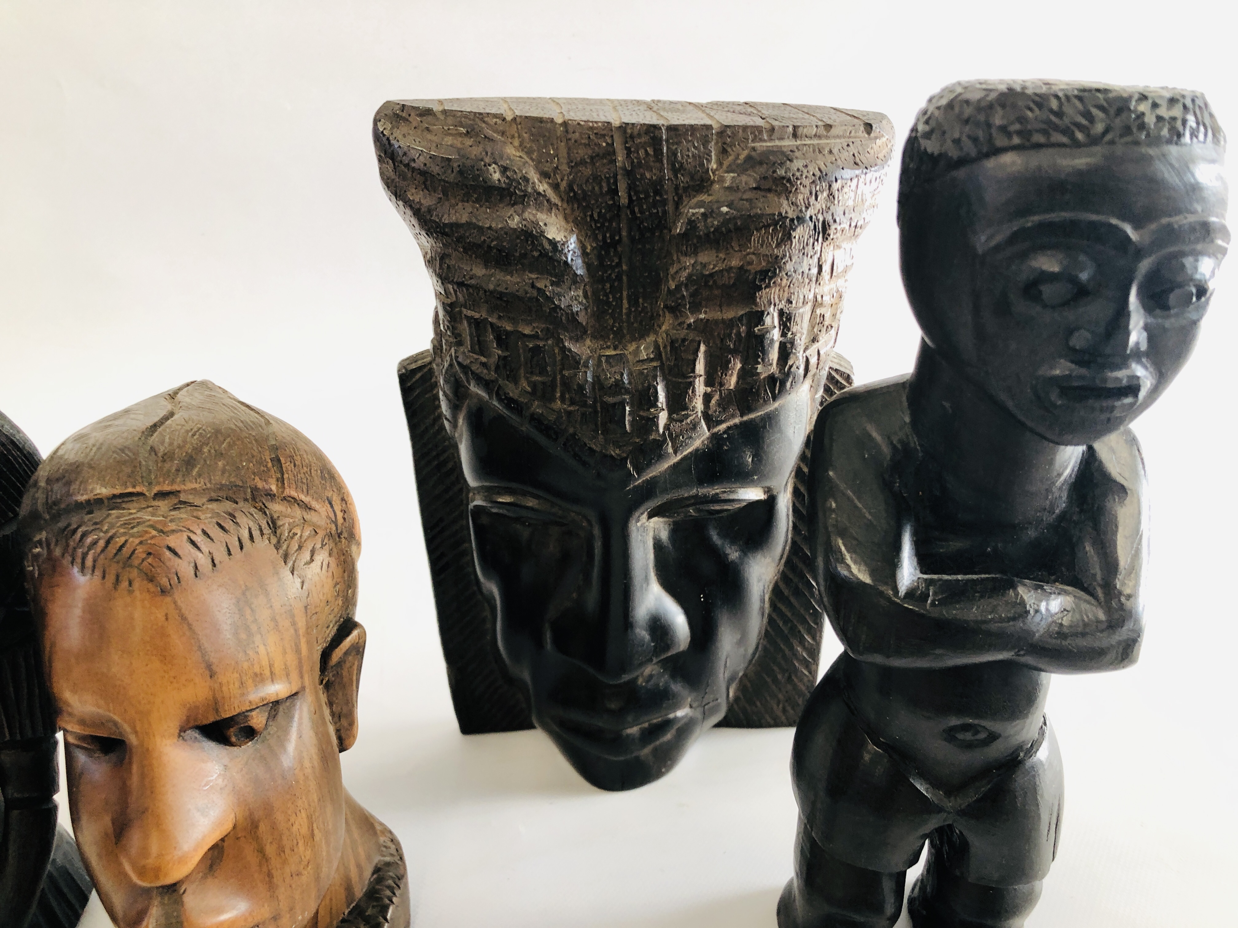 4 HARDWOOD STUDIES TO INCLUDE BUSTS ALONG WITH A GROUP OF TERRACOTTA WORKING FIGURES. - Image 5 of 6