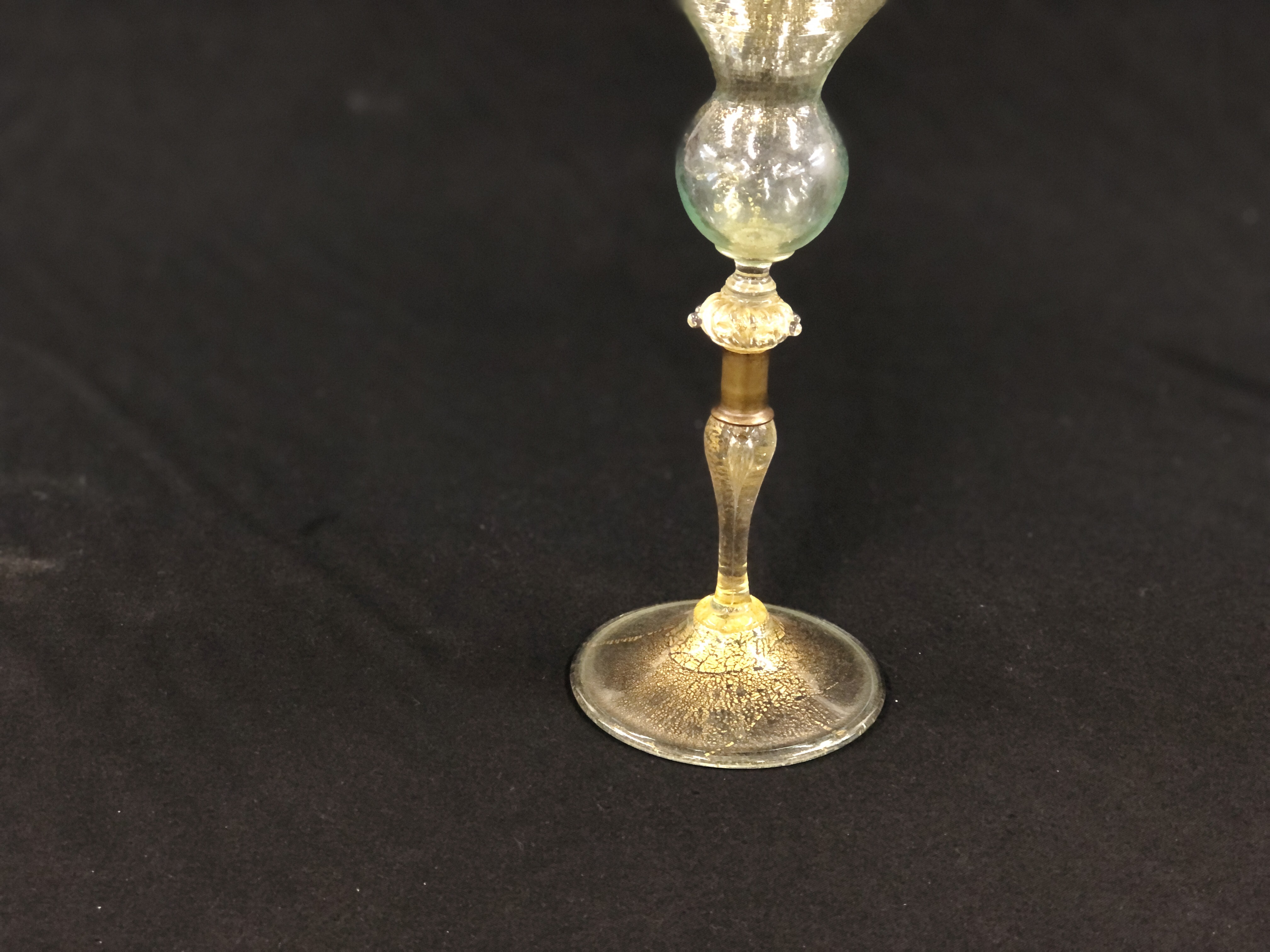 A VENETIAN GLASS WITH CONICAL BOWL, THE STEM WITH WHITE METAL COLLAR, 25.5CM HIGH. - Image 3 of 12