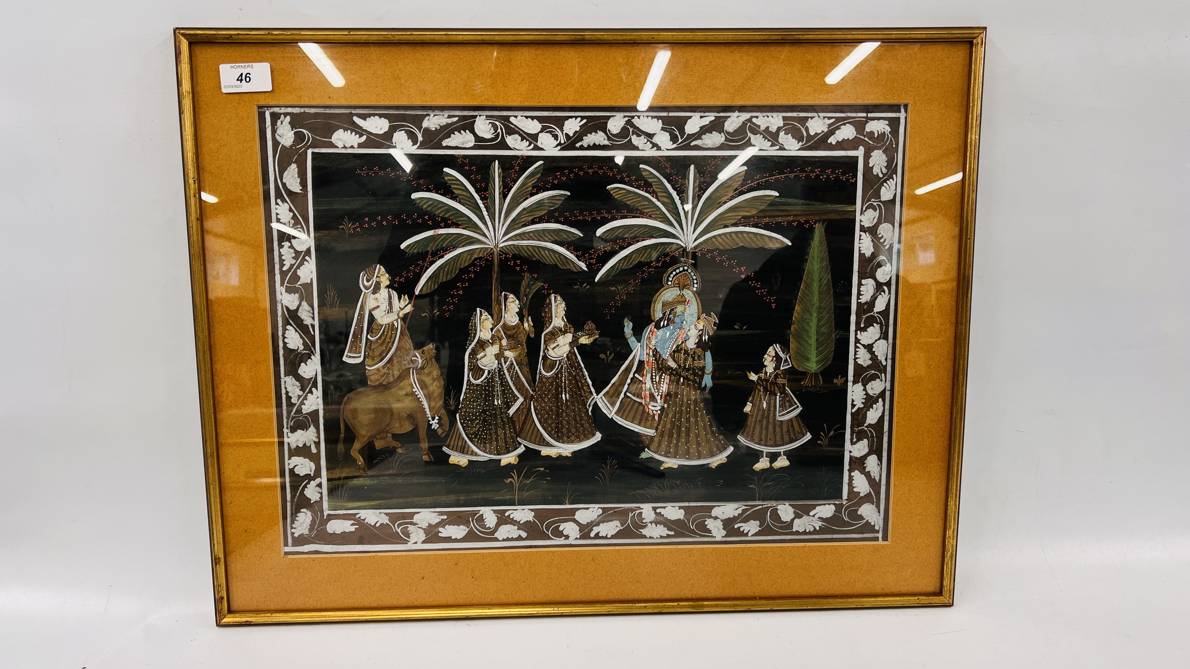 A MUGHAL PAINTING OF PORTLY FIGURES, 36 X 51CM.
