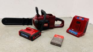 A CORDLESS TORQ CHAINSAW 14" BAR WITH BATTERY AND CHARGER - SOLD AS SEEN