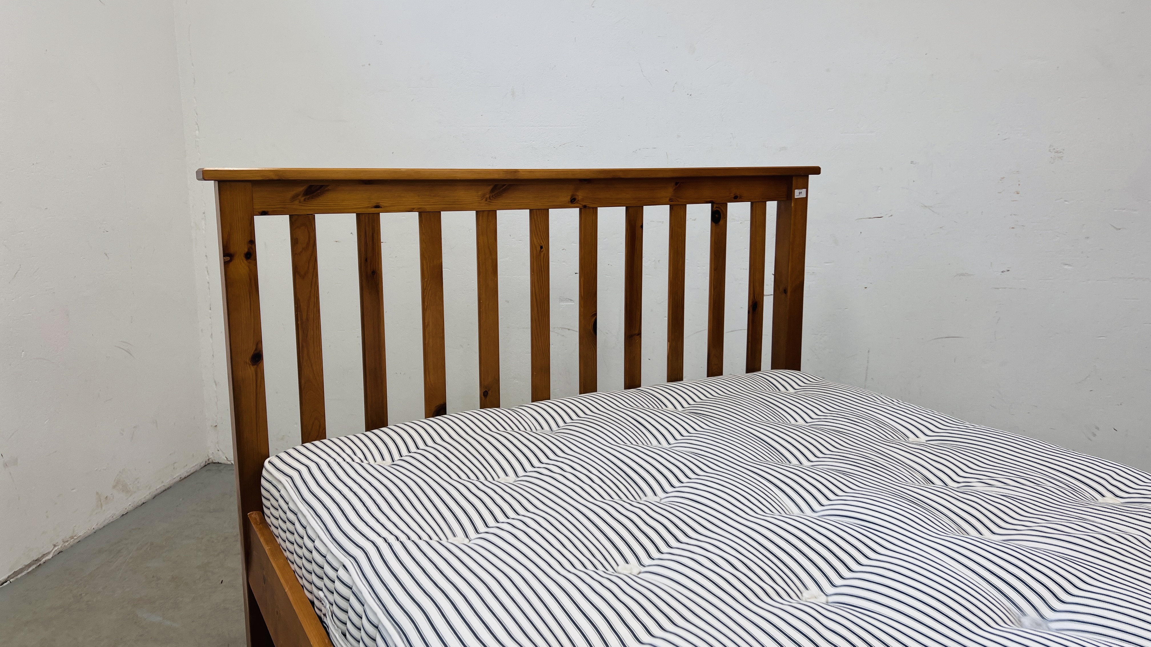 SOLID PINE DOUBLE BEDSTEAD COMPLETE WITH HYPNOS MATTRESS. - Image 4 of 12