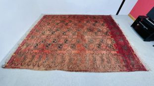 AN AFGHAN RUG OF TYPICAL DESIGN, 360CM LONG,