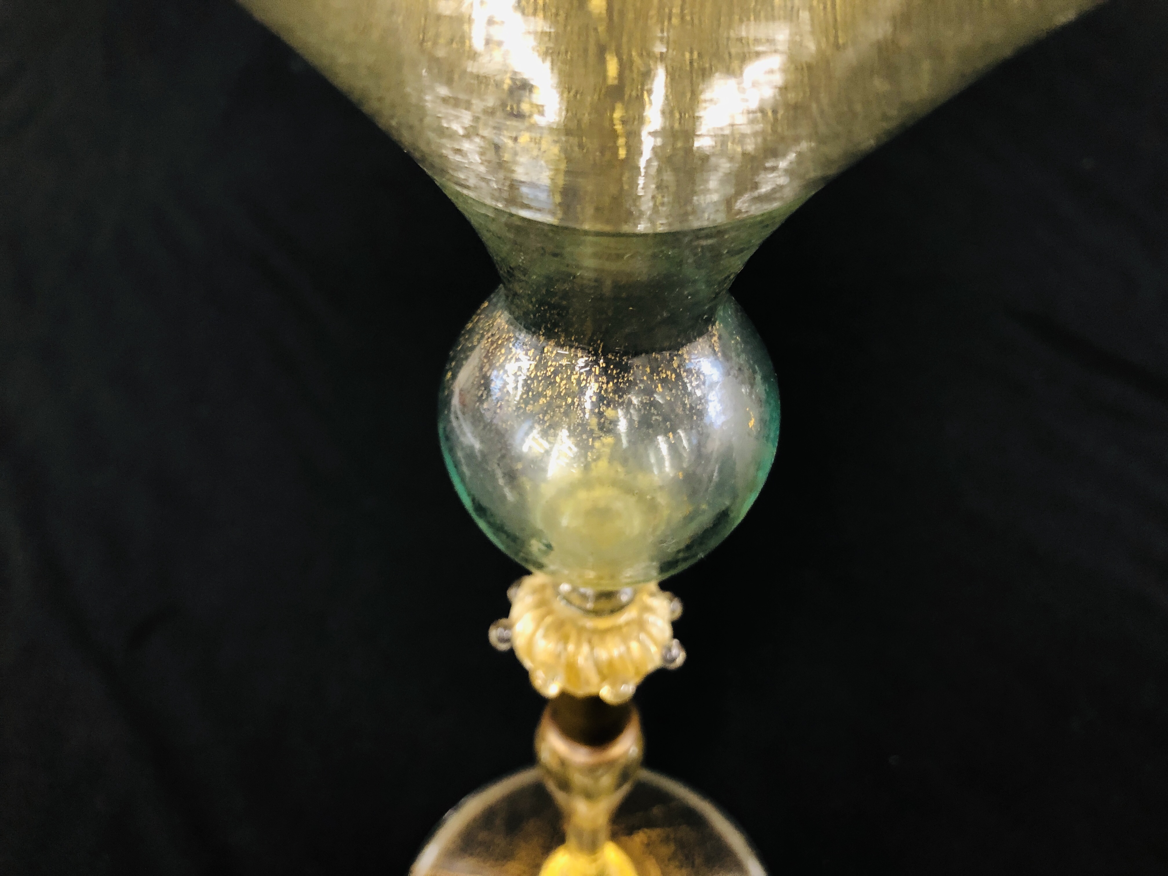 A VENETIAN GLASS WITH CONICAL BOWL, THE STEM WITH WHITE METAL COLLAR, 25.5CM HIGH. - Image 7 of 12