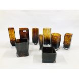 A GROUP OF 8 ASSORTED STUDIO ART GLASS VASES OF VARYING SIZES (1 A/F)