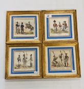 FOUR EARLY C19TH FRENCH MILITARY PRINTS, 9.5 X 11CM.