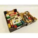 TWO FRUIT CRATES OF VINTAGE AND MODERN DIECAST VEHICLES TO INCLUDE CORGI, DINKY, MATCHBOX ETC.