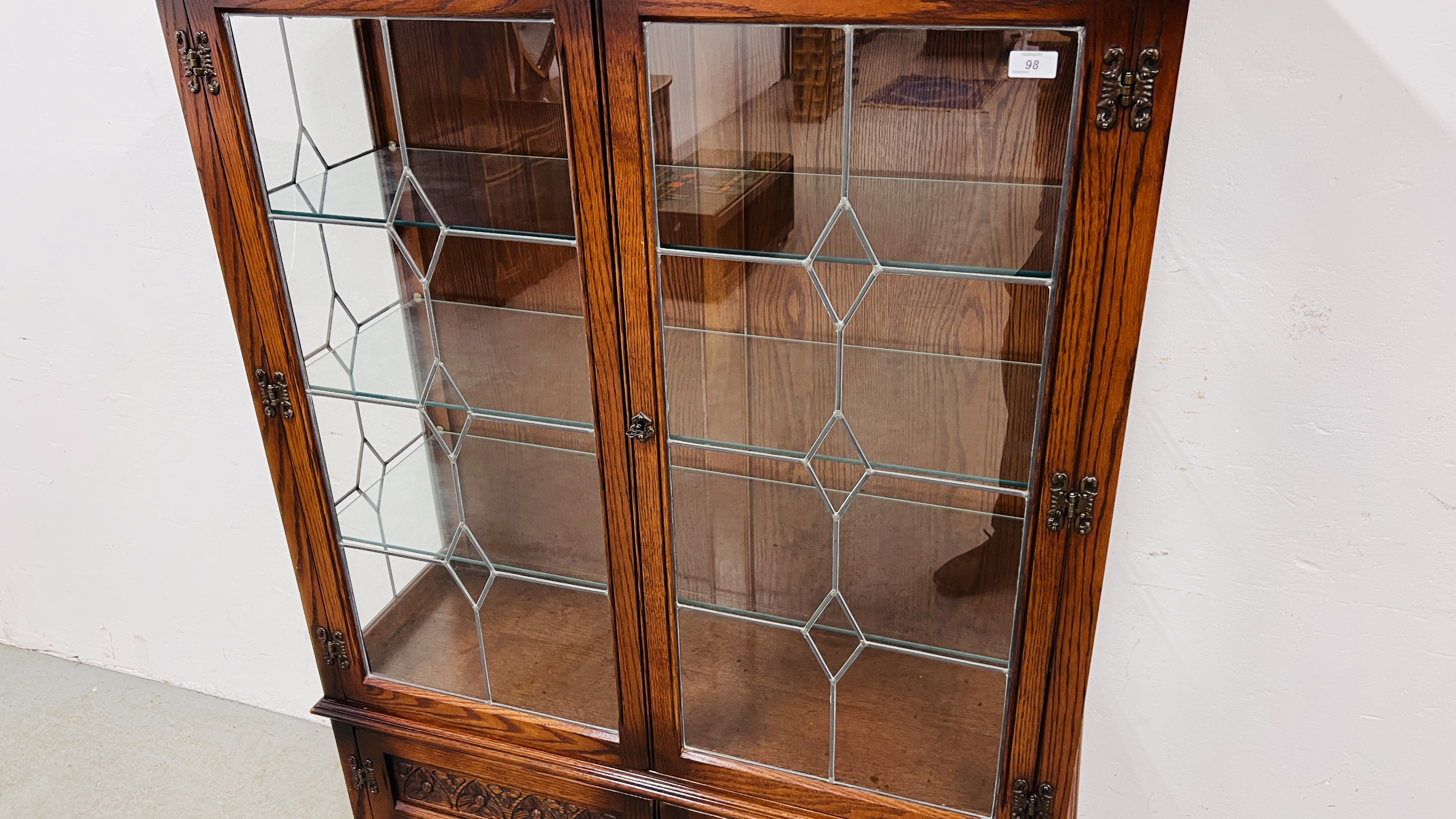 OLD CHARM DISPLAY CABINET WITH CUPBOARD BASE - W 108CM. D 38CM. H 162CM. - Image 7 of 7