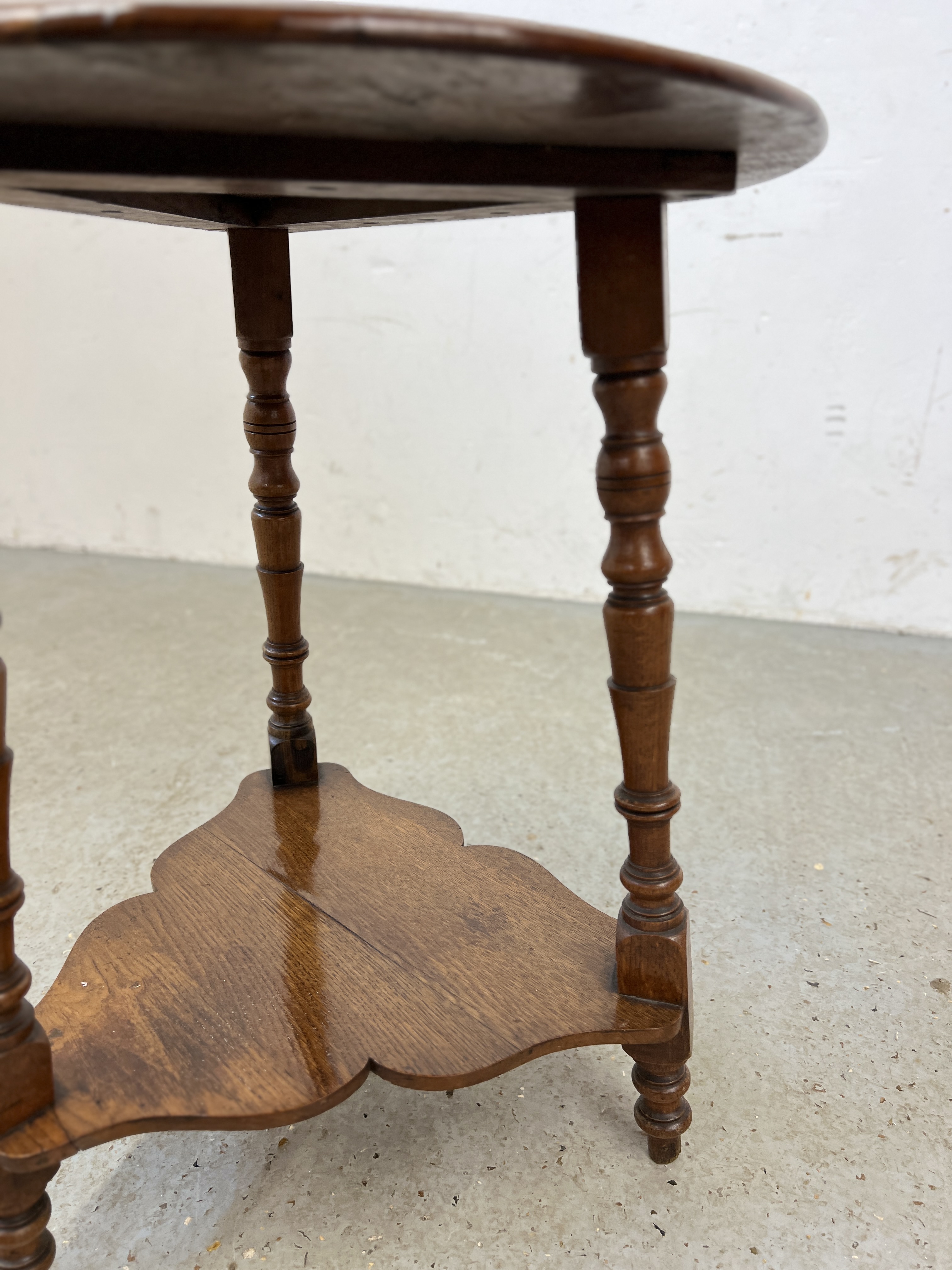 SOLID OAK OCCASIONAL TABLE MADE FROM FOUDROYANT BATTLESHIP WITH INSCRIPTION TO THE TOP AND TURNED - Image 6 of 7