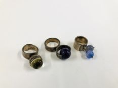 A SWEDISH SILVER RING BY BIRGER HAGLUND ALONG WITH A DANISH SILVER RING BY JANE WIBERG AND A