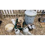 COLLECTION OF GALVANISED INCLUDING WATERING CAN, BUCKET, FEEDER ETC.