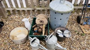 COLLECTION OF GALVANISED INCLUDING WATERING CAN, BUCKET, FEEDER ETC.