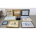 FRAMED WATERCOLOUR MORNING LIGHT SIGNED DENNIS GRATER ALONG WITH A COLLECTION OF SEVEN FRAMED