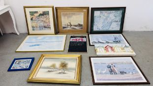 FRAMED WATERCOLOUR MORNING LIGHT SIGNED DENNIS GRATER ALONG WITH A COLLECTION OF SEVEN FRAMED