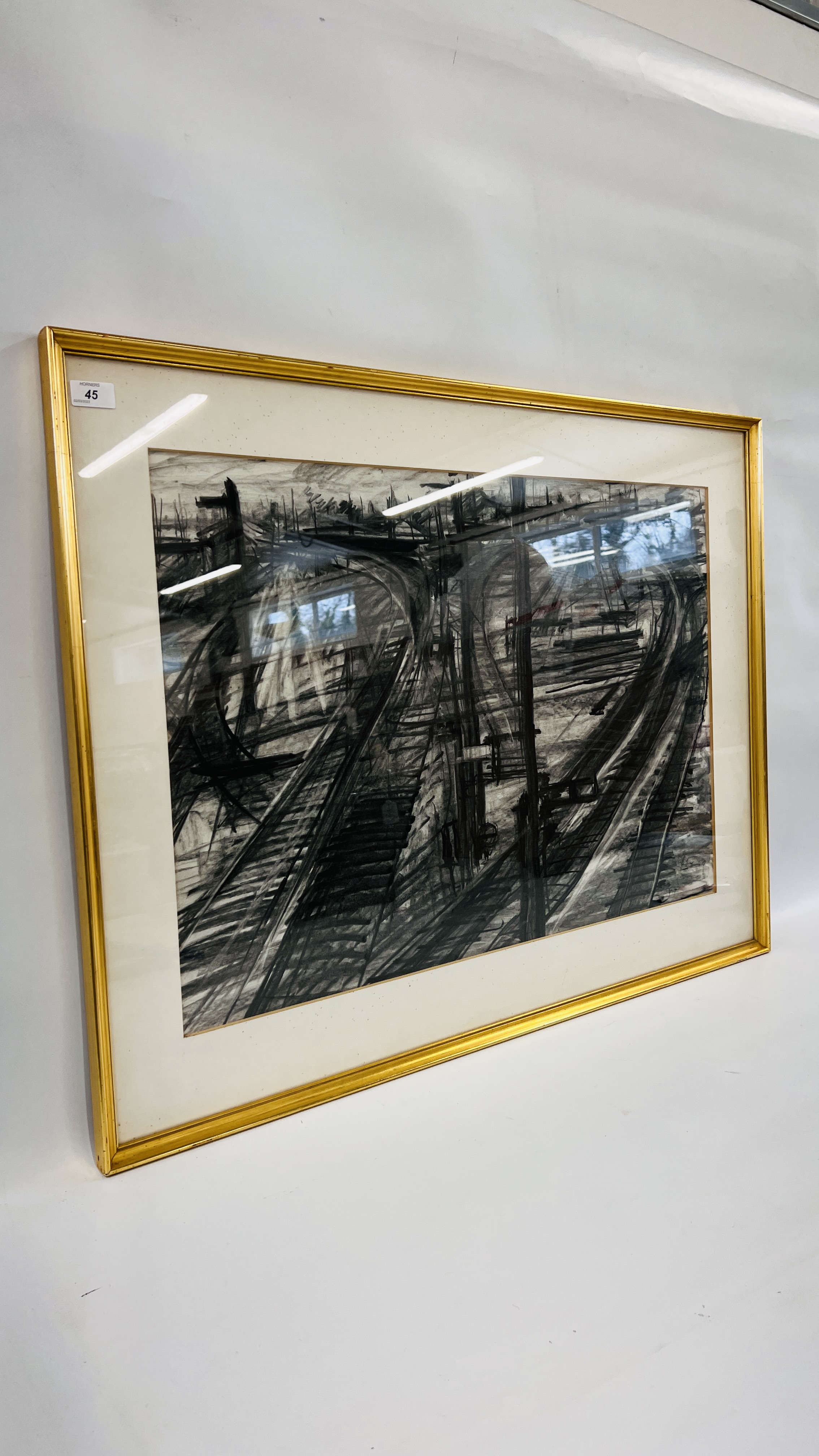 GEOFFREY LEFEVER: RAILWAY TRACKS, CHARCOAL 53 X 76CM. - Image 2 of 4