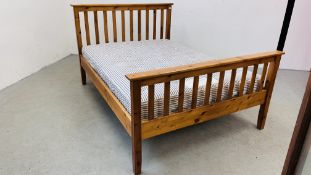 SOLID PINE DOUBLE BEDSTEAD COMPLETE WITH HYPNOS MATTRESS.