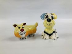 2 LORNA BAILEY DOGS, DOOGLE H 8CM, SOFT EYED PUPPY H 13CM.