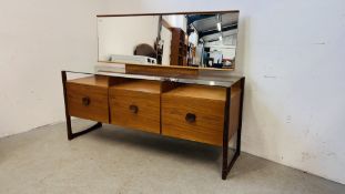 A MID CENTURY TEAK SIX DRAWER DRESSING TABLE, L 155CM, D 46CM, H 117CM.