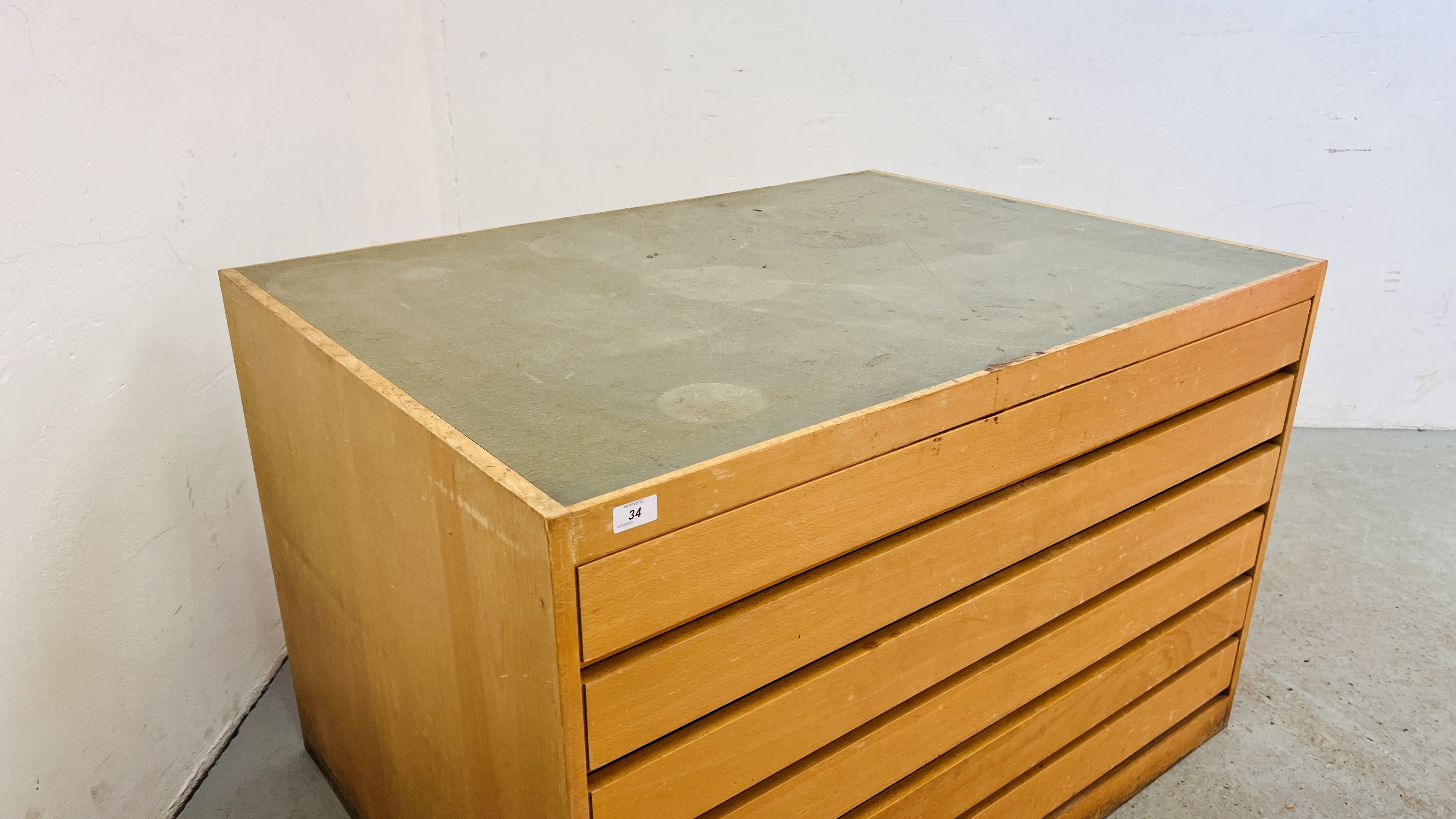 A BEECH WOOD PLAN CHEST, - Image 3 of 11