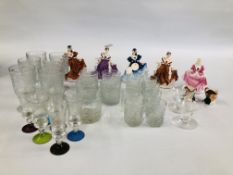 A GROUP OF FIVE LEONARDO COLLECTION FIGURINES + TWO MINATURE CHARACTER JUGS ALONG WITH A GROUP OF