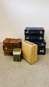 A COLLECTION OF EIGHT VINTAGE SUIT CASES INCLUDING LEATHER EXAMPLES, TIZLITE, ETC.