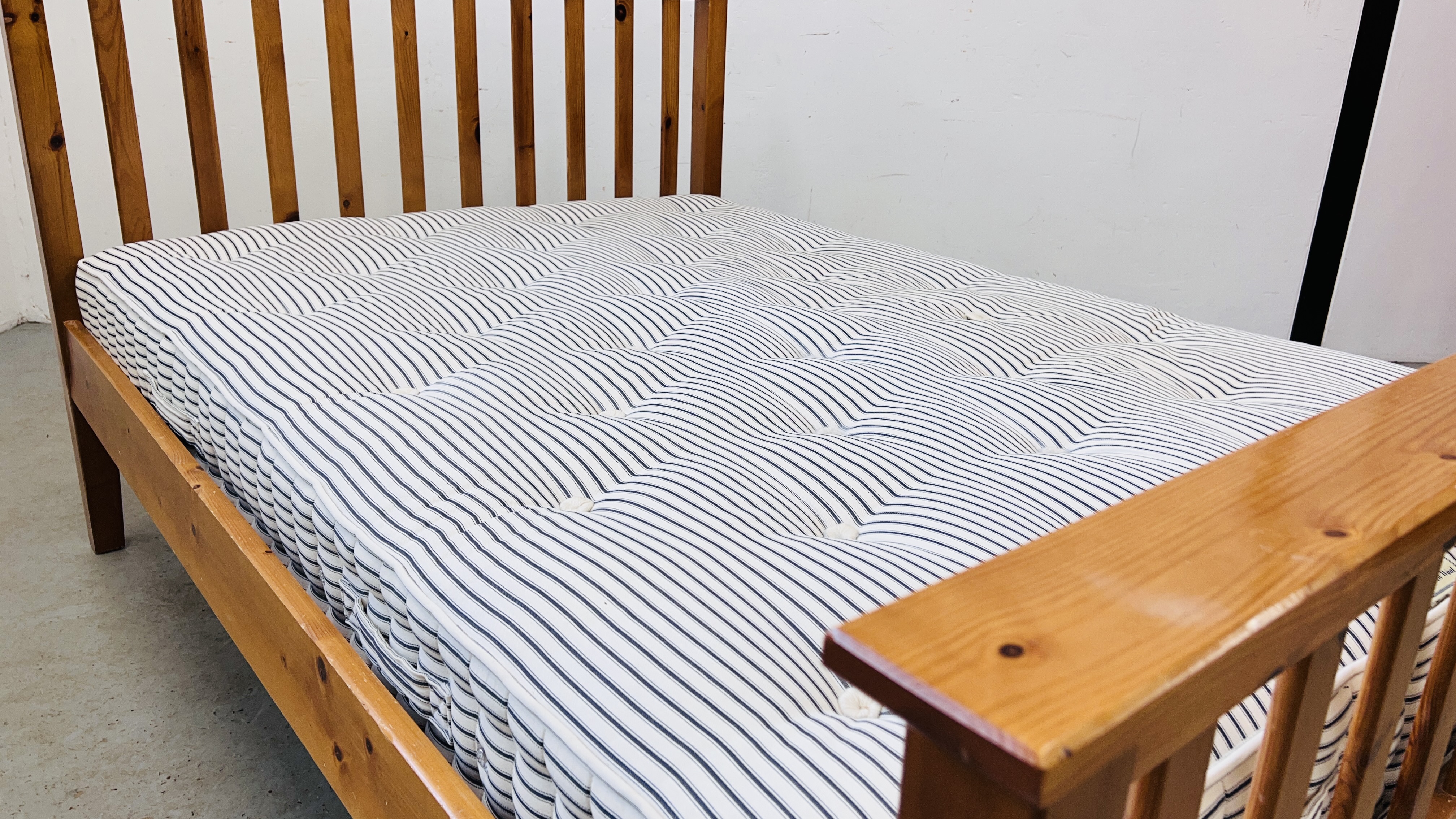 SOLID PINE DOUBLE BEDSTEAD COMPLETE WITH HYPNOS MATTRESS. - Image 3 of 12