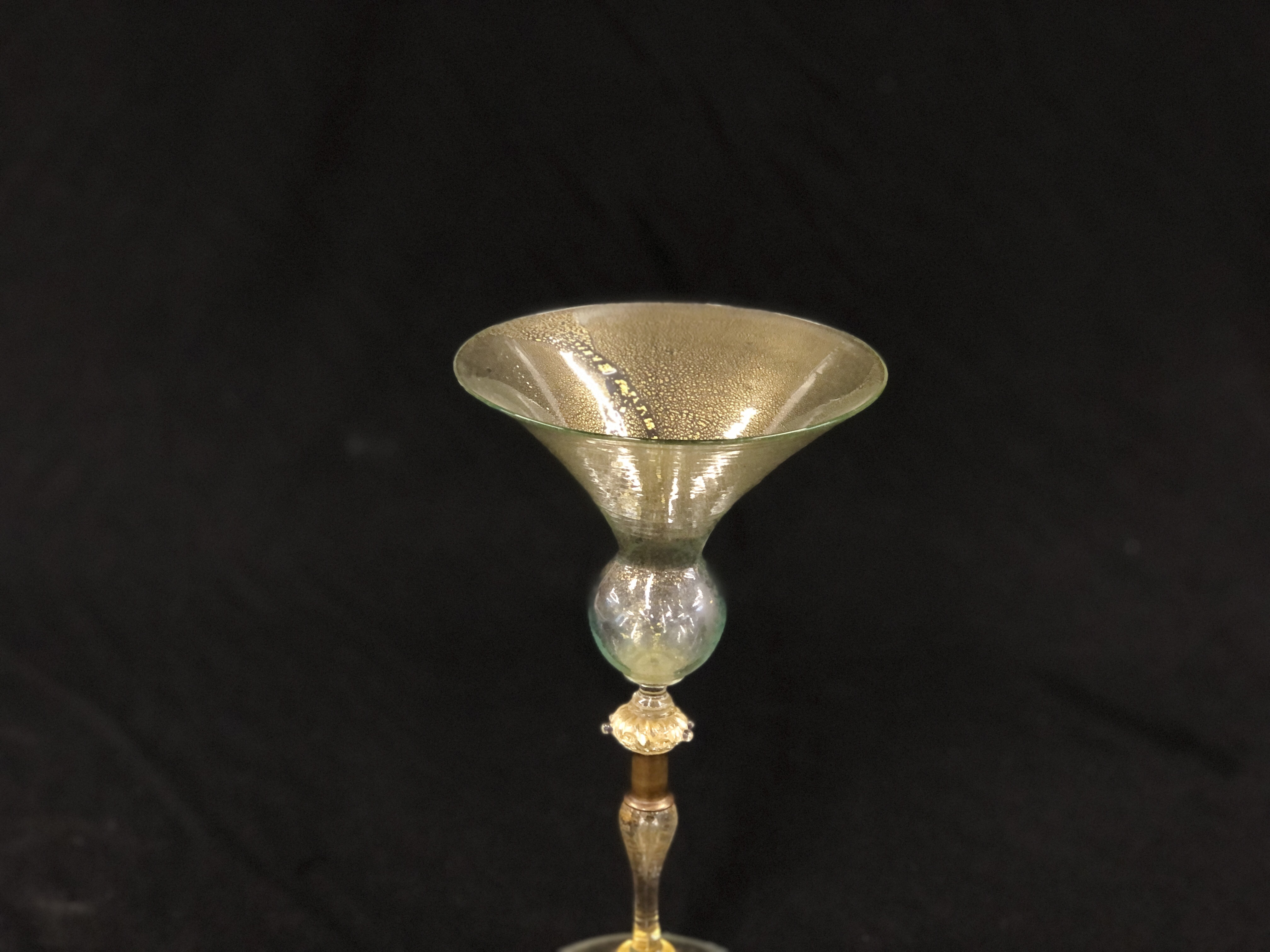 A VENETIAN GLASS WITH CONICAL BOWL, THE STEM WITH WHITE METAL COLLAR, 25.5CM HIGH. - Image 2 of 12