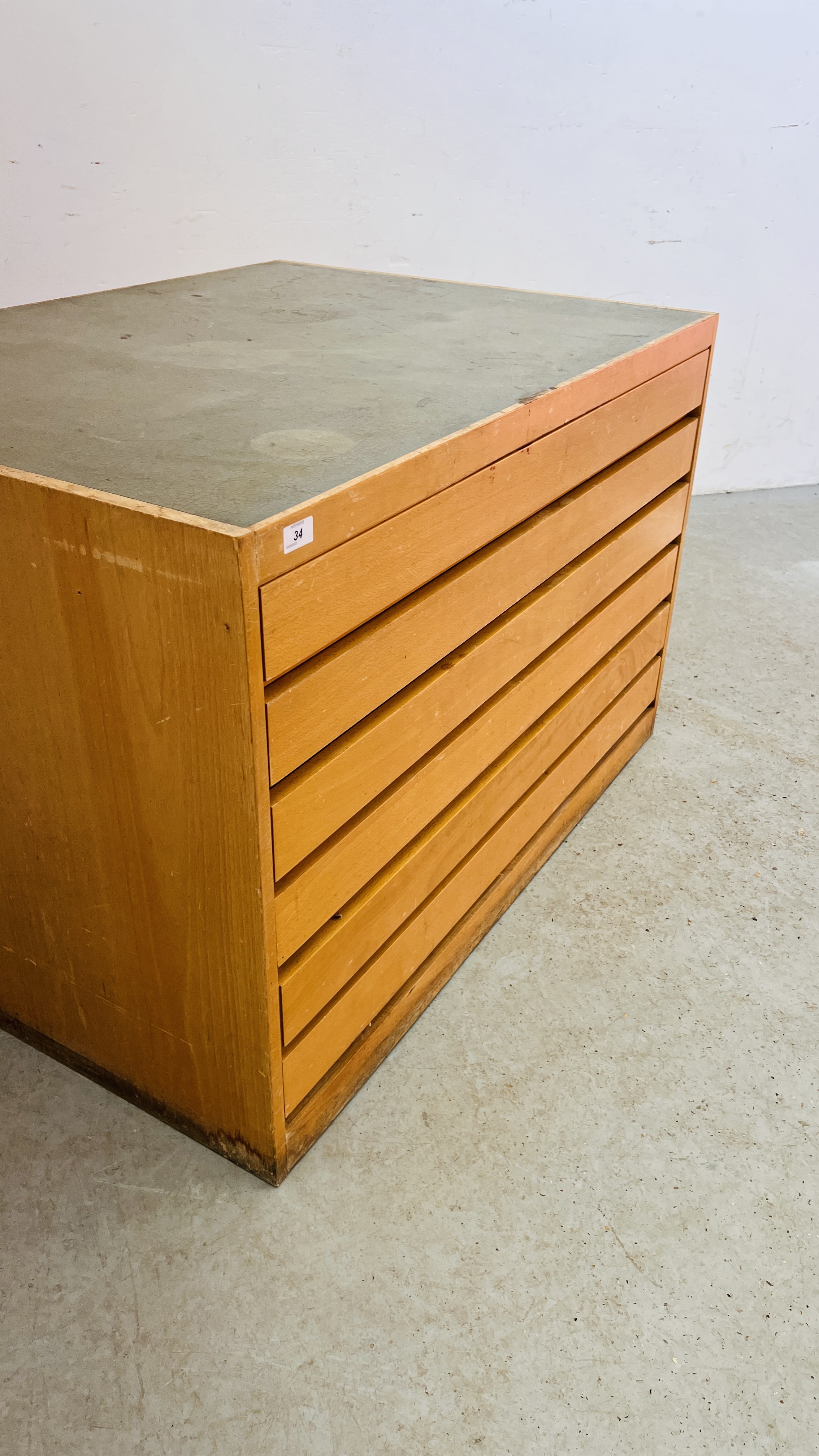 A BEECH WOOD PLAN CHEST, - Image 6 of 11