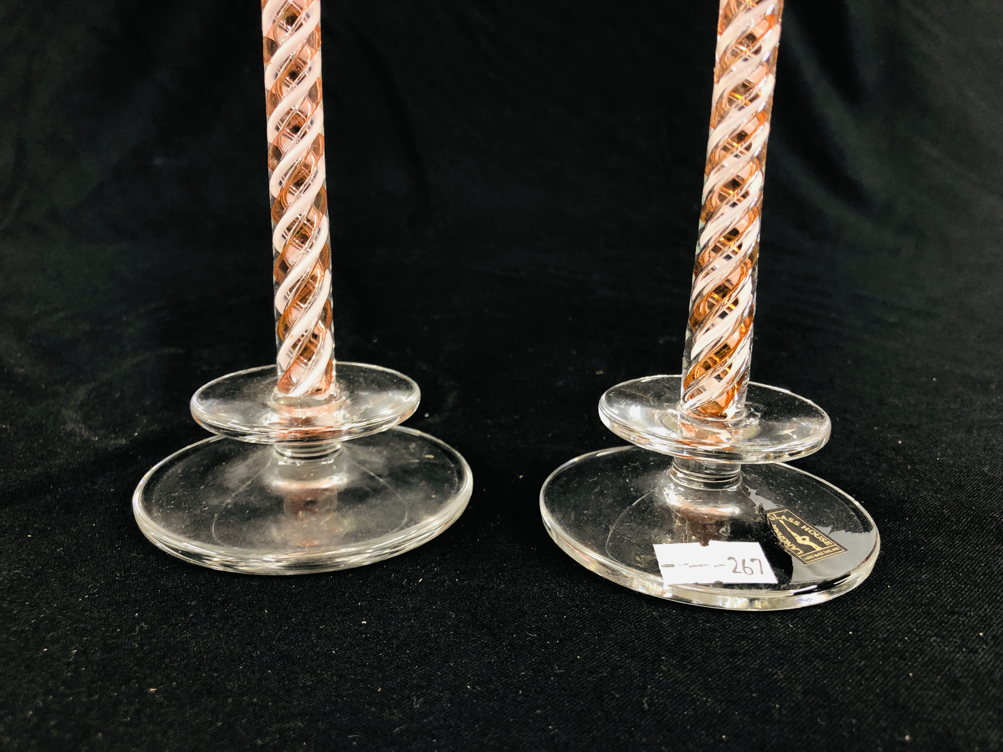 A PAIR OF LANGHAM GLASS CANDLESTICKS, CANDY TWIST STEMS, - Image 5 of 6