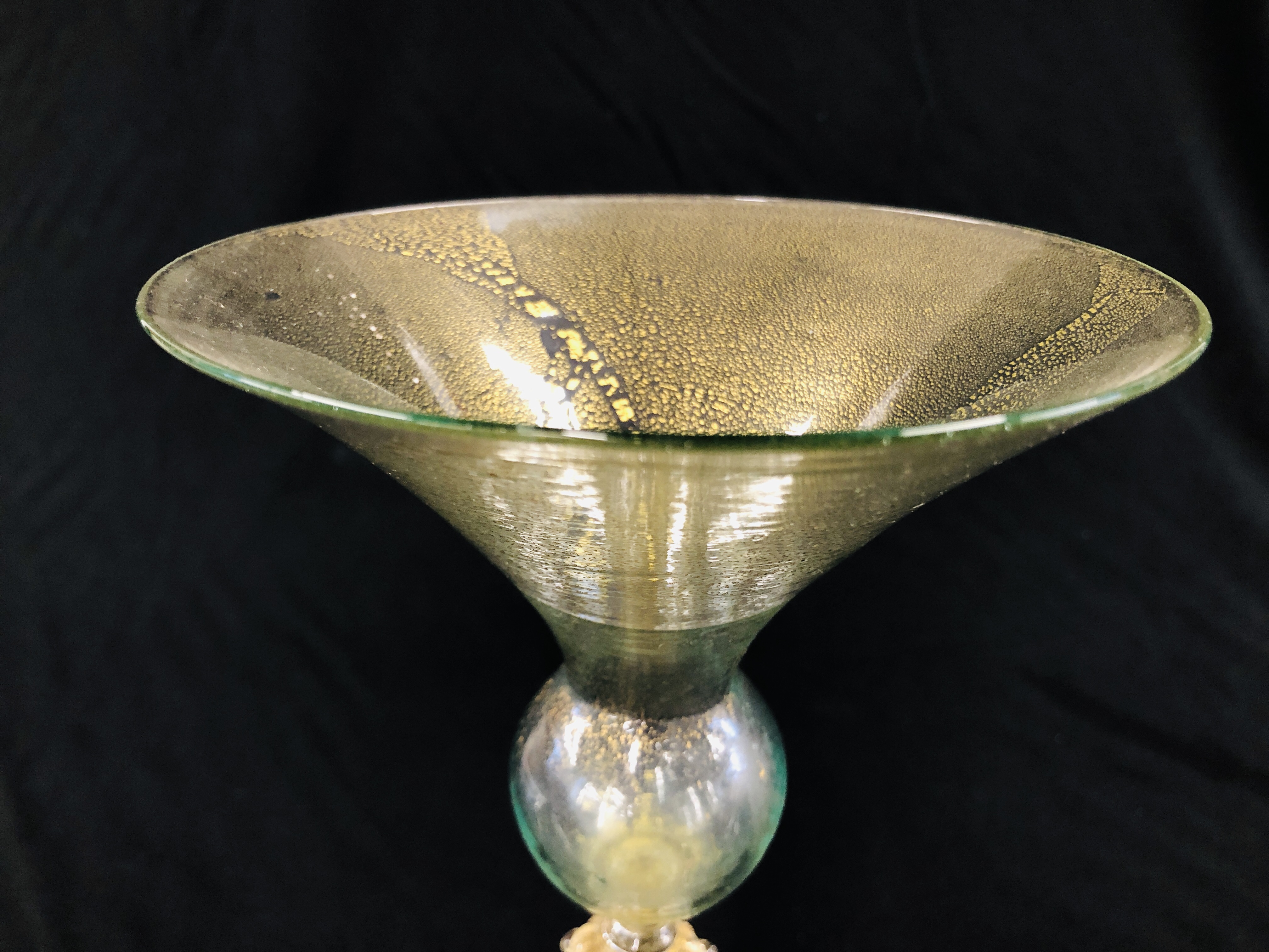 A VENETIAN GLASS WITH CONICAL BOWL, THE STEM WITH WHITE METAL COLLAR, 25.5CM HIGH. - Image 8 of 12
