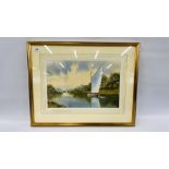 AN ORIGINAL FRAMED WATERCOLOUR "LOCAL BROADLAND RIVER SCENE" BEARING SIGNATURE D.