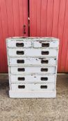 ANTIQUE PAINTED PINE TWO OVER FIVE DRAWER CHEST FOR RESTORATION, W 77CM, D 61CM, H 100CM.